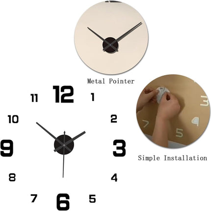 Frameless Wall Clock - Modern 3D DIY - Large Display for Clear Reading - Easy to Stick - Modern Living Room Decor.