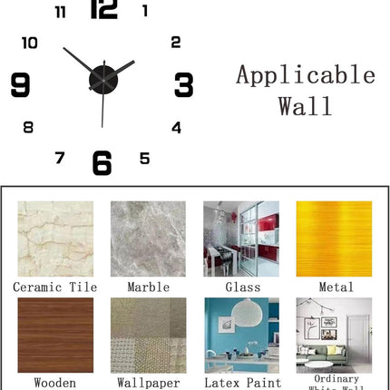 Frameless Wall Clock - Modern 3D DIY - Large Display for Clear Reading - Easy to Stick - Modern Living Room Decor.