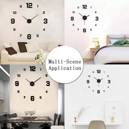 Frameless Wall Clock - Modern 3D DIY - Large Display for Clear Reading - Easy to Stick - Modern Living Room Decor.