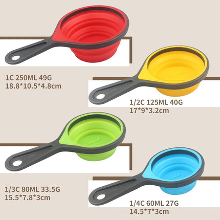 Foldable silicone measuring cups - 60 ml/80 ml/125 ml/250 ml - Set of 4 kitchen measuring instruments (4 colors).
