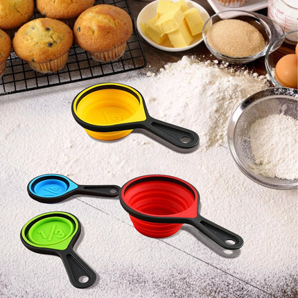 Foldable silicone measuring cups - 60 ml/80 ml/125 ml/250 ml - Set of 4 kitchen measuring instruments (4 colors).