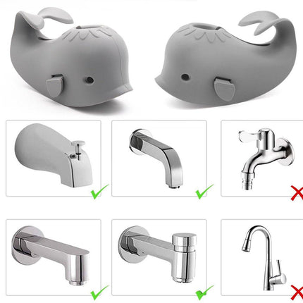 Baby Bath Faucet Cover - Soft silicone safety protector for children, toddlers and babies - Cute whale design, nice bath gift for children - gray.