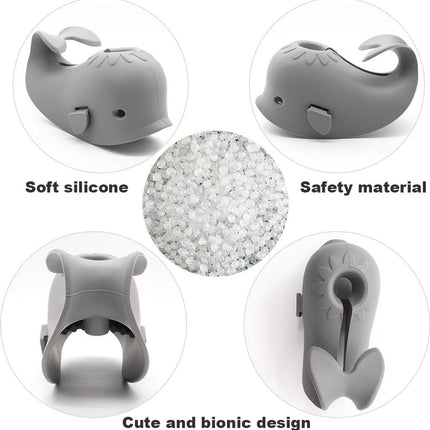 Baby Bath Faucet Cover - Soft silicone safety protector for children, toddlers and babies - Cute whale design, nice bath gift for children - gray.