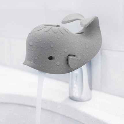 Baby Bath Faucet Cover - Soft silicone safety protector for children, toddlers and babies - Cute whale design, nice bath gift for children - gray.