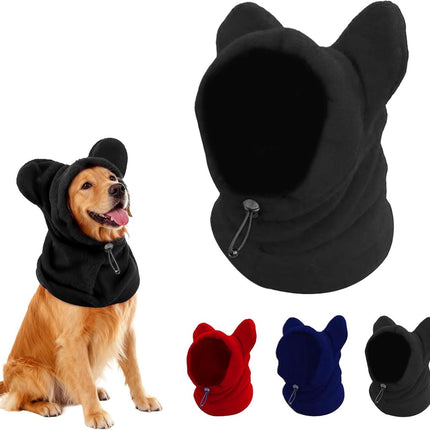 Dog emergency winter cone with ear protection, fleece neck warmer for dogs, (black, L).