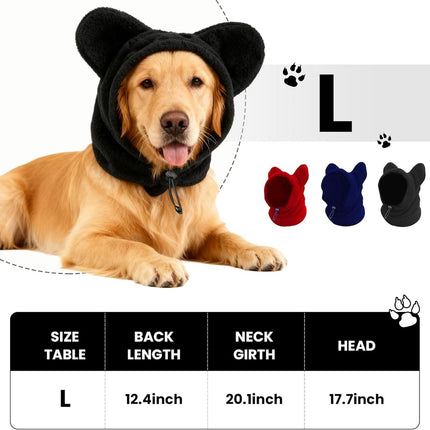 Dog emergency winter cone with ear protection, fleece neck warmer for dogs, (black, L).