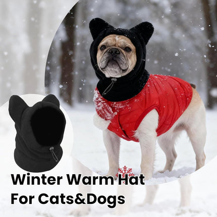 Dog emergency winter cone with ear protection, fleece neck warmer for dogs, (black, L).