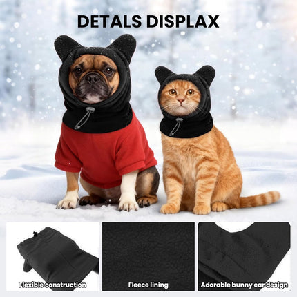 Dog emergency winter cone with ear protection, fleece neck warmer for dogs, (black, L).