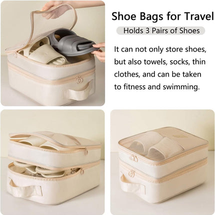 2 shoe storage bags - for travel and daily organization - suitable for 3 pairs of shoes - portable and compact shoe organizer for luggage (off-white).