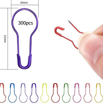 300 Pear-shaped safety pins - 10 colors available - Gourd-shaped metal pins - Pumpkin pins - Pear-shaped safety pins - Sewing markers - Line markers - Suitable for crochet, knitting, and DIY crafts.