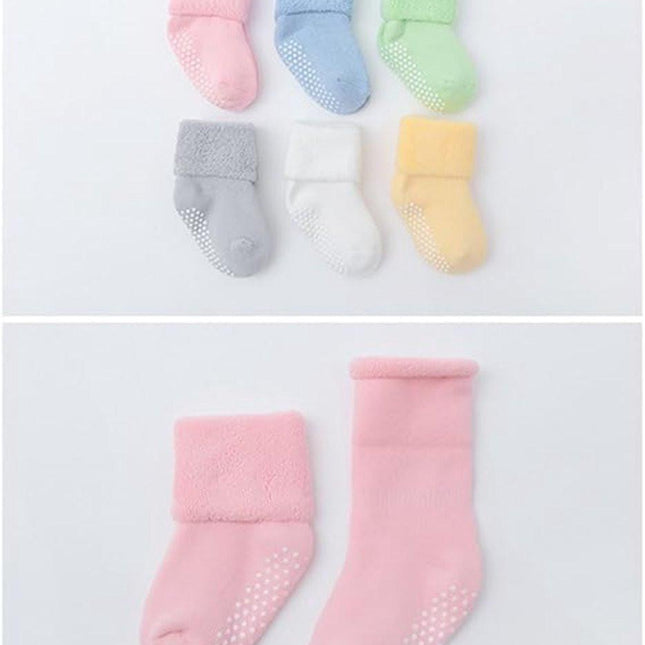 Baby-toddler-children ankle socks with grip, unisex warm thick cotton winter socks 0-10 years, 6-pack M 12-14cm.