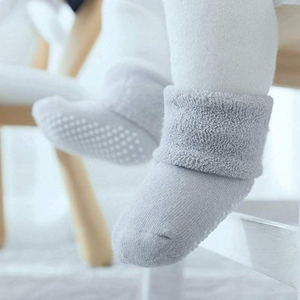 Baby-toddler-children ankle socks with grip, unisex warm thick cotton winter socks 0-10 years, 6-pack M 12-14cm.