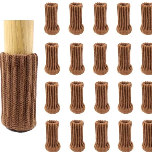 Chair leg protectors 24-pack – Brown, thick knit, non-slip socks.