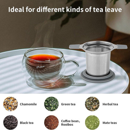 Tea infuser strainers - Stainless steel loose tea strainer with heat-resistant double handles - Extra fine mesh ball strainers - Diffuser holder filter for mugs.