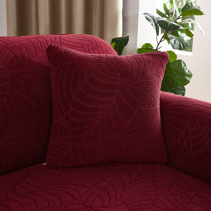Waterproof cushion cover 45x45 - Set of 2 cushion covers - Wine red jacquard leaf pattern.