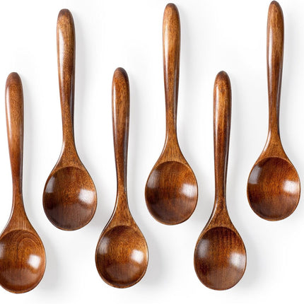 Wooden Spoons - 17cm Bamboo Spoons - Eco-friendly - Versatile Use - Perfect for Honey Jars & Jams (6-piece).