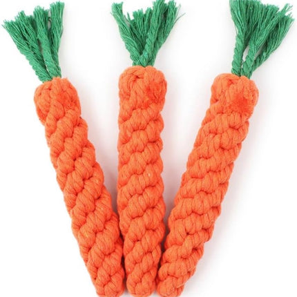 Dog toy - Cleans teeth - Knot & Carrot design - Durable braided cotton rope - Break-resistant chew toy - Suitable for puppies.