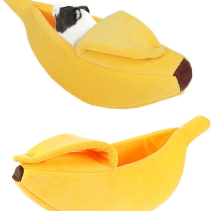 Banana-shaped pet bed - Creative dog and cat kennel - Warm and soft plush puppy mat - Cute fruit design for cats, kittens, and dogs - Available in various sizes (S).
