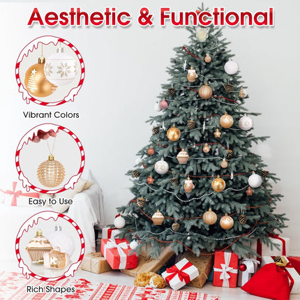 42 Christmas Tree Ornaments - Unbreakable Baubles - Various Styles for Christmas Tree Ornaments - Indoor Christmas Decorations for Home and Parties - Gold and White.
