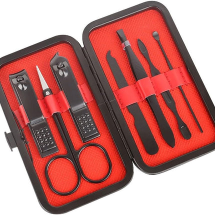 Black 7-piece nail clipper set - Includes nail clipper, nail trimmer, etc. - Manicure tools for home use - Suitable for travel and beauty - Portable travel set for beauty and nail care.