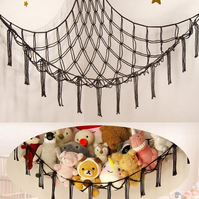 Toy storage hammock for stuffed animals - Storage space for teddy bears - Storage net for stuffed animals - Nursery decoration - black.