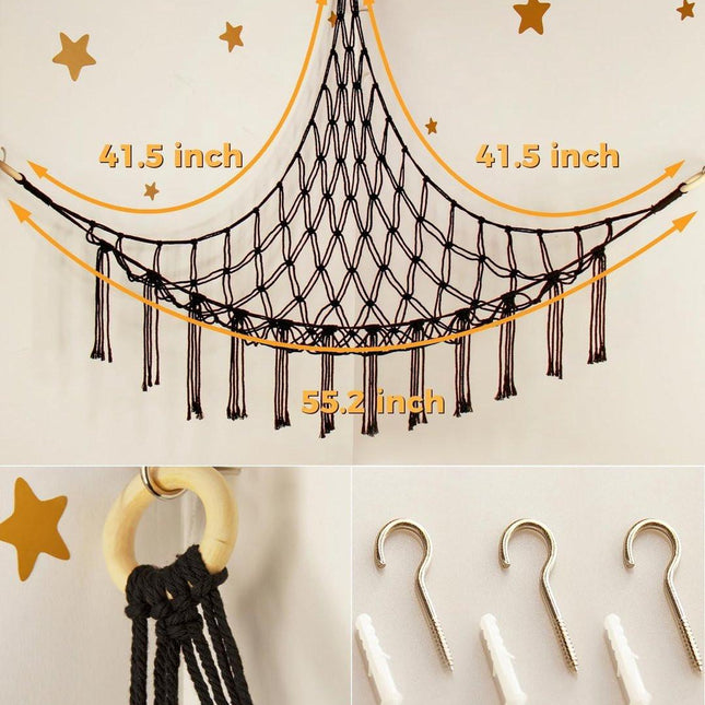 Toy storage hammock for stuffed animals - Storage space for teddy bears - Storage net for stuffed animals - Nursery decoration - black.