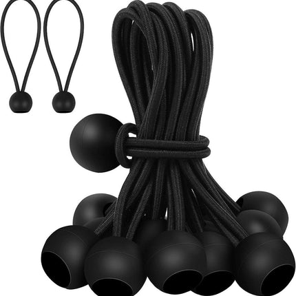 30 elastic cords, 10 cm long - with ball joints - black - sturdy rubber tensioners - for securing tarpaulins, camping tents, luggage cables, and awnings..
