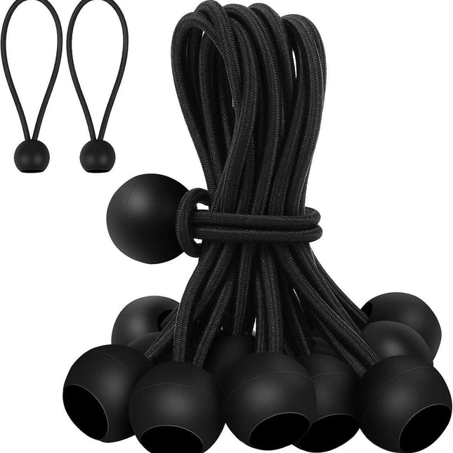 30 elastic cords, 10 cm long - with ball joints - black - sturdy rubber tensioners - for securing tarpaulins, camping tents, luggage cables, and awnings..