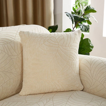 Waterproof cushion cover 45x45 - Set of 2 cushion covers - Beige jacquard leaf pattern.