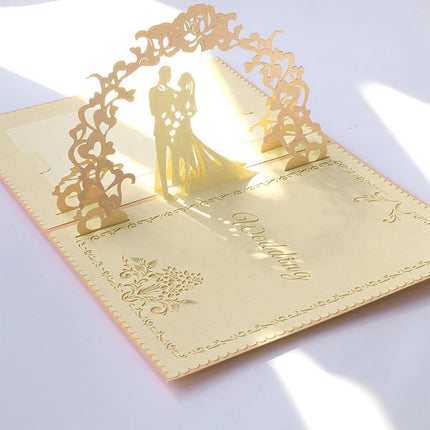 3D Pop-Up Wedding Card - Comes with a high-quality envelope - Suitable for wedding anniversaries, wedding gifts, birthdays, and wedding invitations (Gold).
