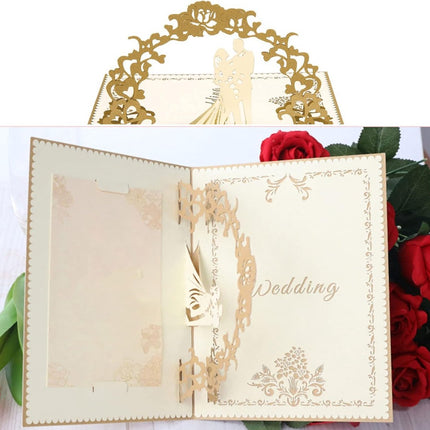 3D Pop-Up Wedding Card - Comes with a high-quality envelope - Suitable for wedding anniversaries, wedding gifts, birthdays, and wedding invitations (Gold).