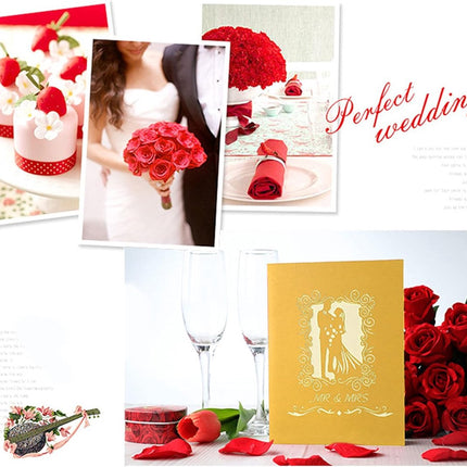 3D Pop-Up Wedding Card - Comes with a high-quality envelope - Suitable for wedding anniversaries, wedding gifts, birthdays, and wedding invitations (Gold).