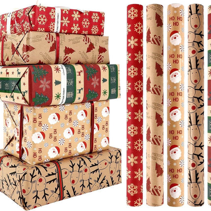 5 Roll Christmas Wrapping Paper - Christmas Wrapping Paper Rolls - Christmas Paper Wrapping Paper For Christmas - 17 inch x 50 Feet Mini Kraft Sheet Set - Christmas Gift Wrapping Paper Small, Merry Christmas Gifts Decoration.