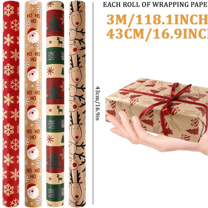 5 Roll Christmas Wrapping Paper - Christmas Wrapping Paper Rolls - Christmas Paper Wrapping Paper For Christmas - 17 inch x 50 Feet Mini Kraft Sheet Set - Christmas Gift Wrapping Paper Small, Merry Christmas Gifts Decoration.