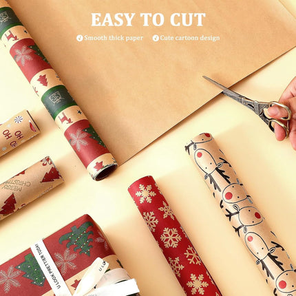5 Roll Christmas Wrapping Paper - Christmas Wrapping Paper Rolls - Christmas Paper Wrapping Paper For Christmas - 17 inch x 50 Feet Mini Kraft Sheet Set - Christmas Gift Wrapping Paper Small, Merry Christmas Gifts Decoration.