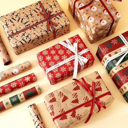 5 Roll Christmas Wrapping Paper - Christmas Wrapping Paper Rolls - Christmas Paper Wrapping Paper For Christmas - 17 inch x 50 Feet Mini Kraft Sheet Set - Christmas Gift Wrapping Paper Small, Merry Christmas Gifts Decoration.