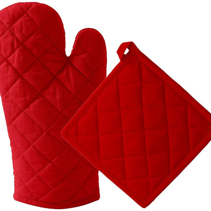 Oven Mitt Set – 1 glove + 1 potholder, red.