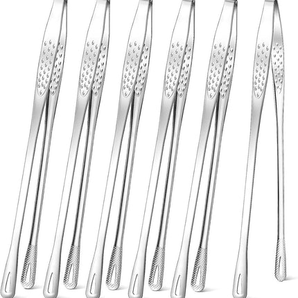 6 Stainless Steel Barbecue Tongs - 28 cm Korean & Japanese Model - Suitable for Grill, Steak, and Salad - Portable Kitchen and Outdoor Tongs Set.
