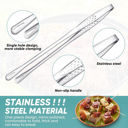 6 Stainless Steel Barbecue Tongs - 28 cm Korean & Japanese Model - Suitable for Grill, Steak, and Salad - Portable Kitchen and Outdoor Tongs Set.