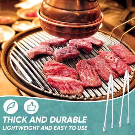 6 Stainless Steel Barbecue Tongs - 28 cm Korean & Japanese Model - Suitable for Grill, Steak, and Salad - Portable Kitchen and Outdoor Tongs Set.