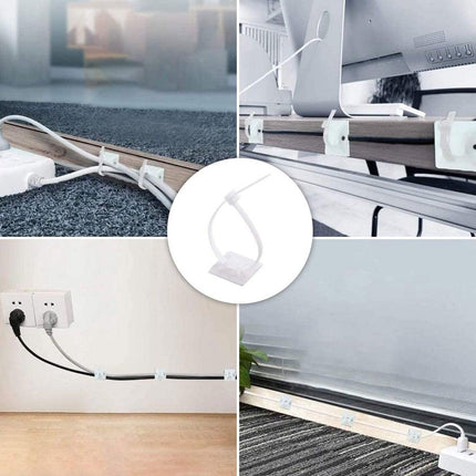100 pieces 25 mm × 25 mm self-adhesive cable tie base holders (white).