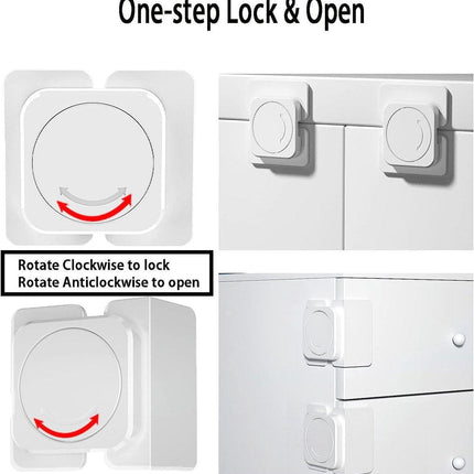 Child-safe cabinet locks - Child-safe locks for drawers and refrigerators - 3 easy-to-install units - 4 flush locks and 2 angled locks.