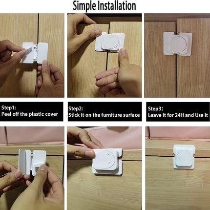 Child-safe cabinet locks - Child-safe locks for drawers and refrigerators - 3 easy-to-install units - 4 flush locks and 2 angled locks.
