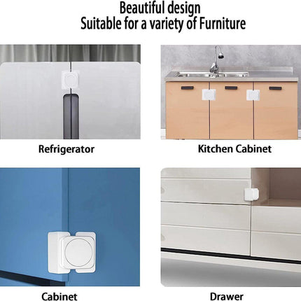 Child-safe cabinet locks - Child-safe locks for drawers and refrigerators - 3 easy-to-install units - 4 flush locks and 2 angled locks.
