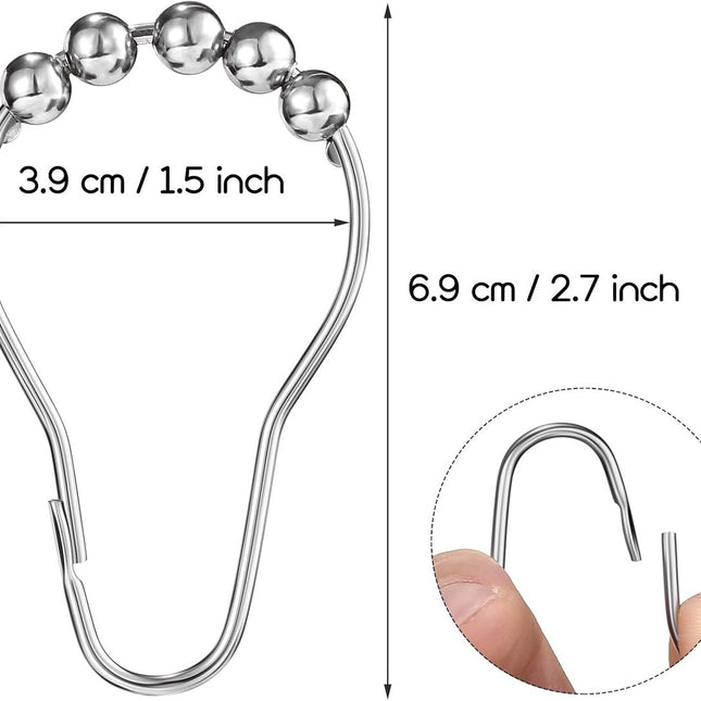 Shower curtain rings - 12 shower curtain rings - Stainless steel sliding hooks - 12 individual hooks - 69x39 mm.