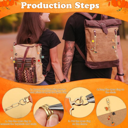 Autumn keychain making set - 60 autumn charms & 12 clips - plus accessories.