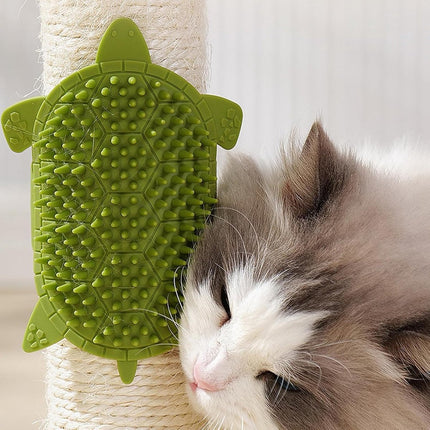 Self-Grooming Brush for Cats - Self-Massaging Scratching Post - Silicone Massager - Adjustable Scratching Post for Cats - Relieves Facial Itching - 203 Teeth Shedding Brush & Trimmer - Removable Storage Tray - Professional Hair Removal.