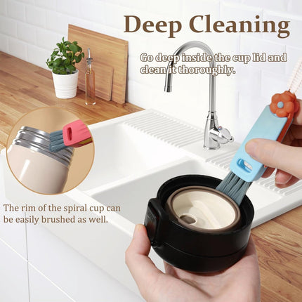 3-in-1 crevice brush for bottle caps - Multifunctional crevice brush for water bottle caps - Portable bottle cleaning brush - Household kitchen cleaning tool.