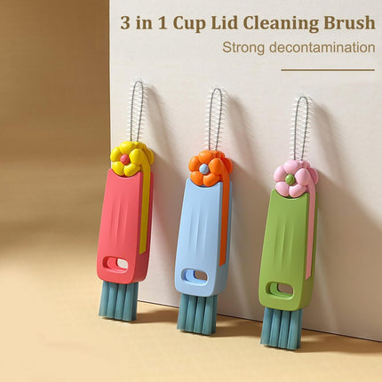 3-in-1 crevice brush for bottle caps - Multifunctional crevice brush for water bottle caps - Portable bottle cleaning brush - Household kitchen cleaning tool.