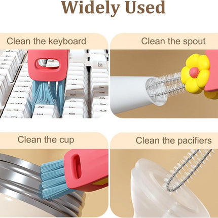 3-in-1 crevice brush for bottle caps - Multifunctional crevice brush for water bottle caps - Portable bottle cleaning brush - Household kitchen cleaning tool.